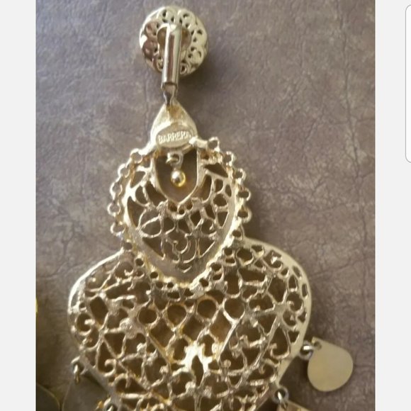 VINTAGE DESIGNER JOSE MARIA BARRERA HAMMERED GOLD DANGLE DROP CHANDELIER EARRING - Picture 2 of 8
